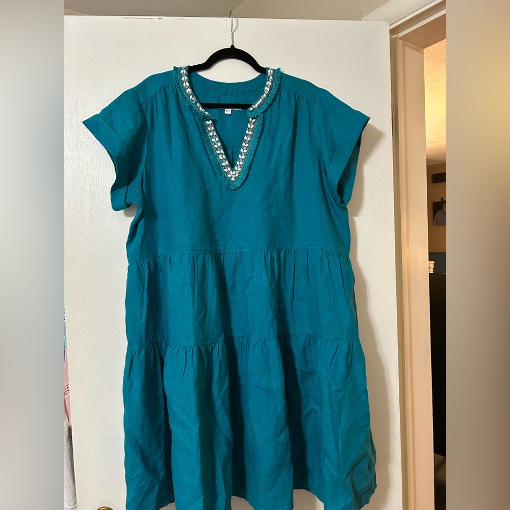 Chico's Vibrant Teal Dress with beaded accents